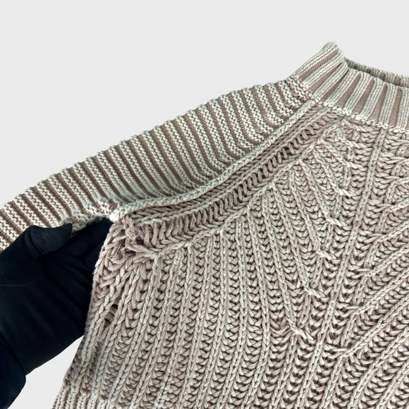 Free People Knit Cropped Taupe Sweater with Ribbed Mock Neck - Picture 6 of 9